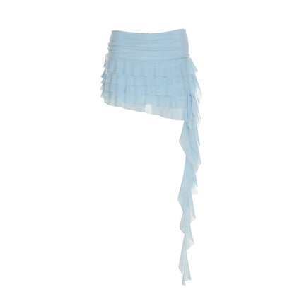 Low Waist All-match Ribbon Irregular Tulle Skirt