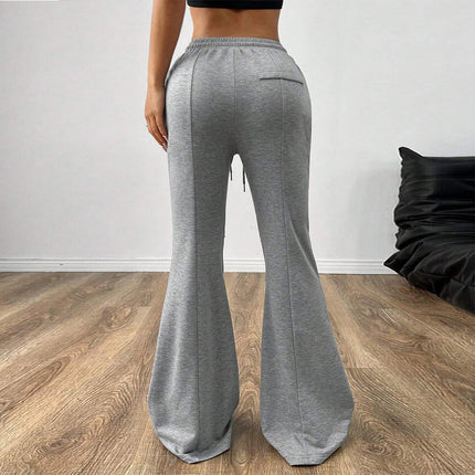 Simple Casual Pants Drawstring Elastic Waist Wide Leg Trousers