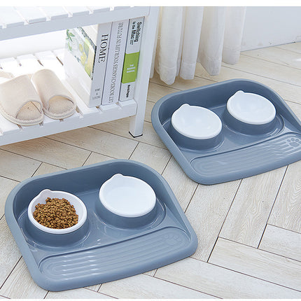 Environmental Pet Bowl Plastic Anti-skid Double Bowl Anti-knocking, Eating And Drinking Dual-purpose Dog Feeder Dog Pot
