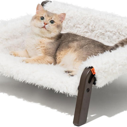 MEWOOFUN Raised Cat Bed For Indoor Cats - Elevated Plush Pet Sofa With Non-Slip Bottom, Supports 44 Lbs, Washable Small Dog Bed For Kittens & Puppies Beige Brown