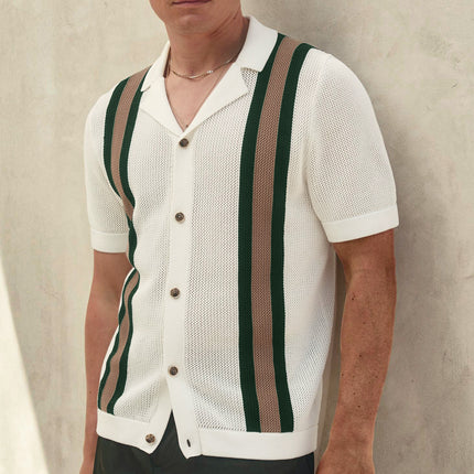 Men's Fashion Cuban Collar Short Sleeve Knitted Cardigan