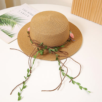 Women's Flat Straw Hat Sun Protection Hat Sun-proof Western Style Beach Hat
