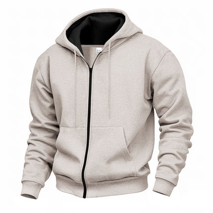 Men's Warm With Velvet Hooded Zipper Casual Sweatshirt
