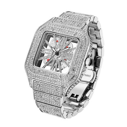 Square Special-interest Design Hollow Full Diamond Quartz Watch