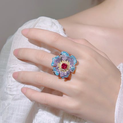 Creative Opening Ring Ornament Jacinth Zircon Light Luxury Minority All-match High Sense