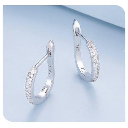 Sterling Silver S925 Simple Zircon Ear Clip White Gold Plated Smooth