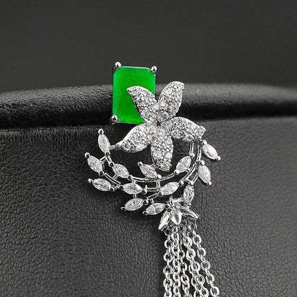 Vintage Emerald Green Gemstone Stud Earrings Luxury Long Earrings