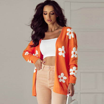 Floral Print Thermal Knitting Cardigan For Women