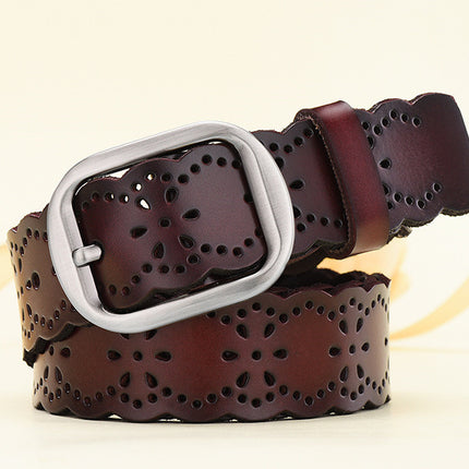 Ladies Wide Genuine Leather Belt Cutout