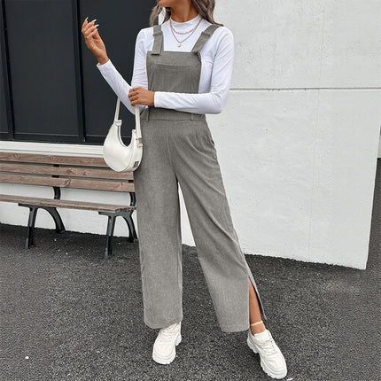 New Solid Color Simple Corduroy Bib Women's Jumpsuit