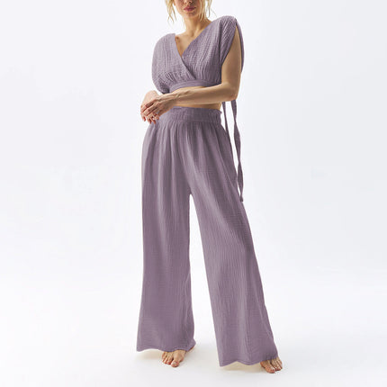 Double-layer Gauze Trousers High Waist Thin Cotton Wide Leg Pants