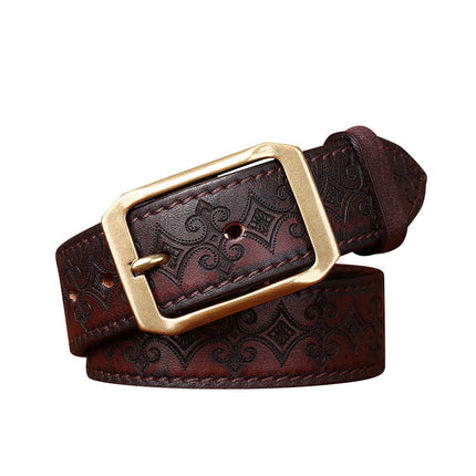 Thick First Layer Cowhide Double-sided Available Carved Genuine Leather Belt