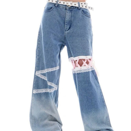Classic Style Summer Thin Lace Lace Cut-off Jeans