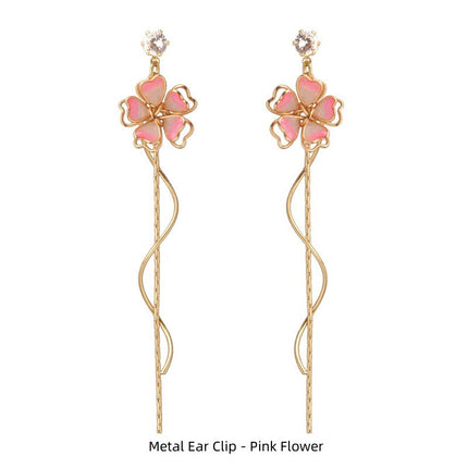 Japanese Sakura Fairy Temperament Tassel Spiral Chain Earrings Girl