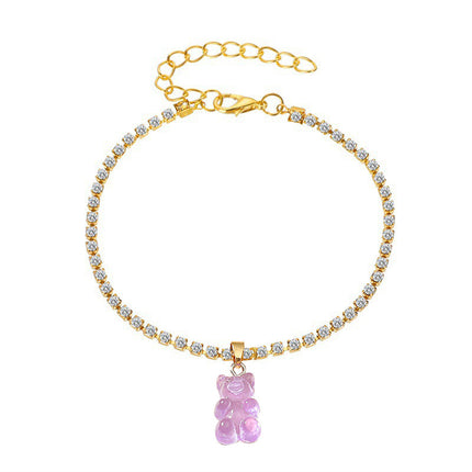 Creative Resin Bear Chain Rhinestone Anklet