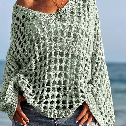 Loose Leisure All-matching Hollow Long Sleeve Plus Size Women's Knitted Sweater