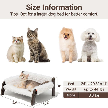 MEWOOFUN Raised Cat Bed For Indoor Cats - Elevated Plush Pet Sofa With Non-Slip Bottom, Supports 44 Lbs, Washable Small Dog Bed For Kittens & Puppies Beige Brown