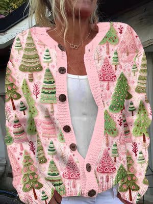 Cardigan Sweater Coat Single Row Button Sweater Printing