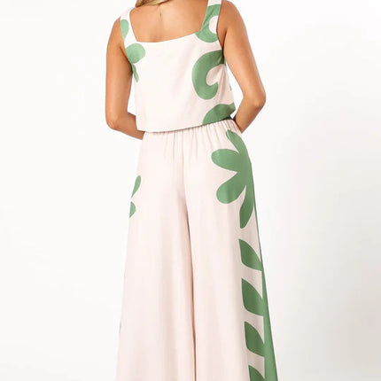 Women's Printed Elastic Waist Wide Leg Two-piece Set