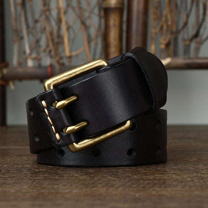 Men's Leather Belt Double Pin Buckle
