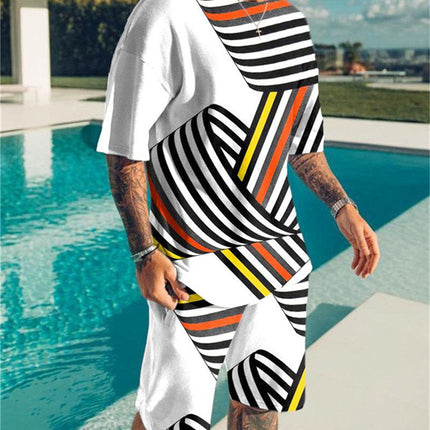 3D Digital Printing Men Summer Short-sleeved Beach Pants Suit