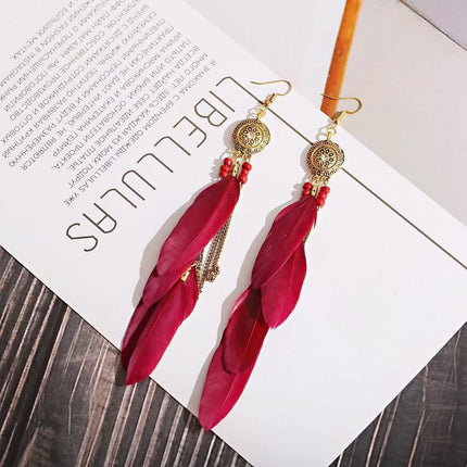 Bohemian Long Feather Earrings Handmade