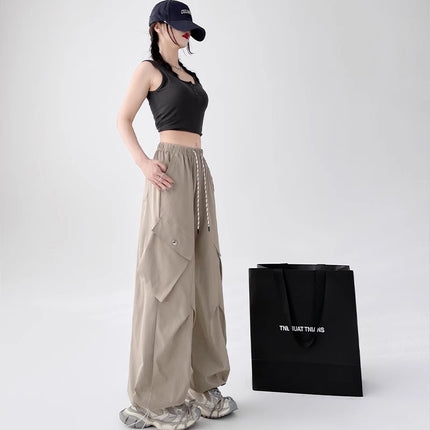 American Retro Women's Loose Wide-leg Quick-drying High Waist Ankle-tied Sports Pants