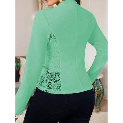 Women's Casual Lace Contrast Open Front Cardigan Jacket Long Sleeve Work Office Suit