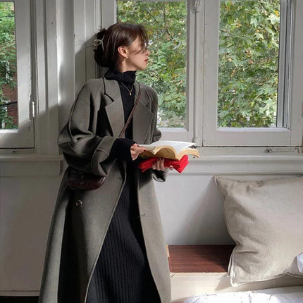 Gentle Scarf Collar Woolen Coat For Women