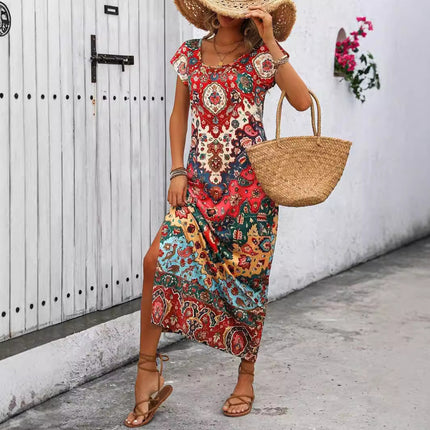 Women's Long 3D Printed U-neck Casual Dress