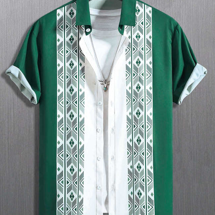 Men's Contrast Color Loose Short-sleeved Shirt Lapel