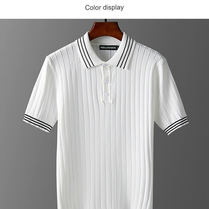 Men's Ice Silk Short Sleeve Thin Lapels Polo Sweater