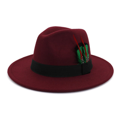 Men's And Women's New Woolen Broad-brimmed Hat Classic Top Fashion Feather Hat