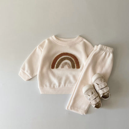 Spring And Autumn Newborn Alphabet Embroidery Baby Long Sleeve Two-piece Suit