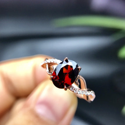 925 Silver Inlaid Natural Garnet Ring