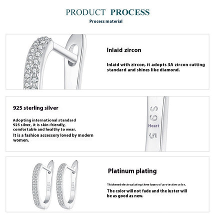 Sterling Silver S925 Simple Zircon Ear Clip White Gold Plated Smooth