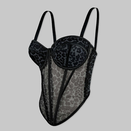 Women's Fashion Personality Mesh Leopard Print Corset