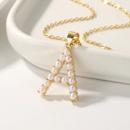 Personalized Initial Pendant With Initial Pearl Necklace Gold Monogram