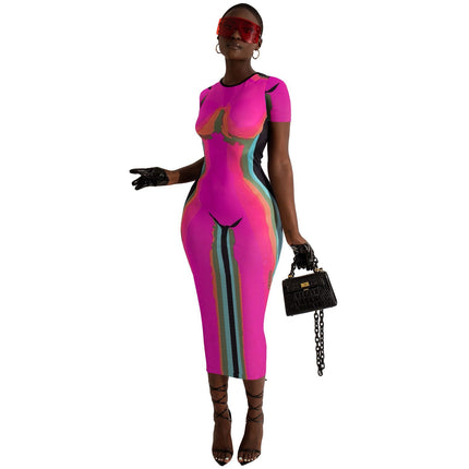 Women's Positioning Printed Round Neck Short Sleeve Dress