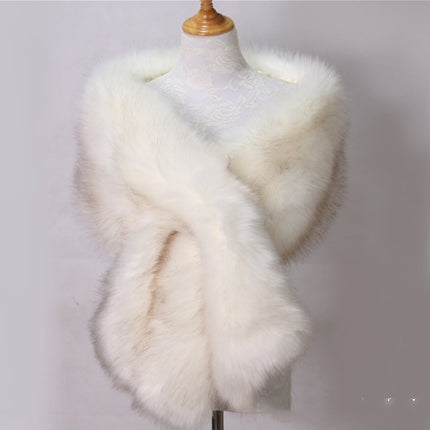 Lengthened Faux Fox Fur Bridal Evening Dress