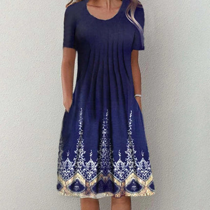 Casual Beach Dress Strap Type Loose Waist 3d Printed Dress