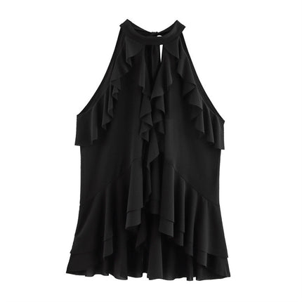 Women's Fashion Laminated Decoration Hanging Collar Top