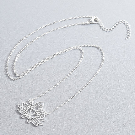 Stainless Steel Necklace Women Hollow Yoga Gold Lotus Clavicle Chain Jewelry