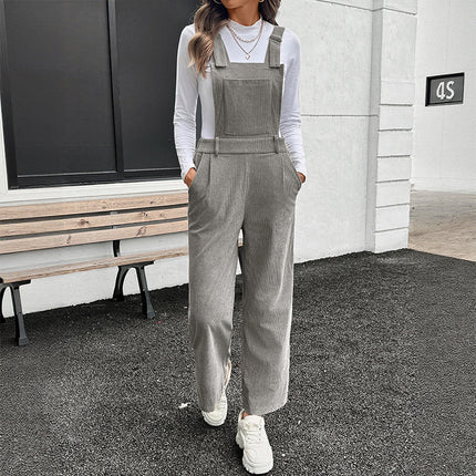 New Solid Color Simple Corduroy Bib Women's Jumpsuit