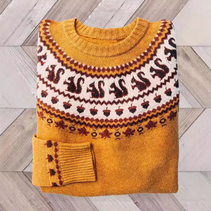 Women's Simple Loose Digital Printed Round Neck Sweater