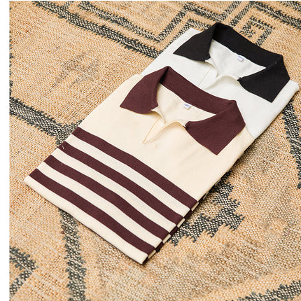 Lapel Lyocell Short Sleeve Fashion Breathable Stripes Polo Shirt