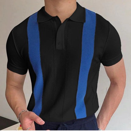 Men's White Striped Slim-fit Short-sleeved Sweater