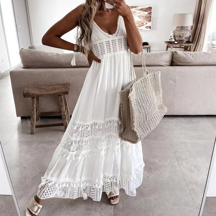 Women's Casual Lace Panel Sleeveless Long Dress