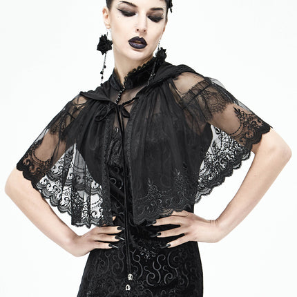 Devil Fashion Women's Wear Dark Lace Mesh Hooded Cloak