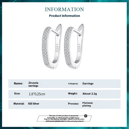 Sterling Silver S925 Simple Zircon Ear Clip White Gold Plated Smooth
